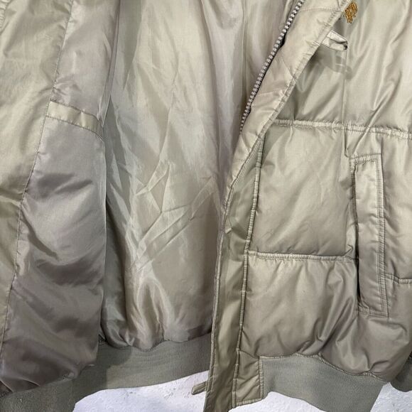 Vintage US Polo Assn Heavy Puffer Jacket Mens Large Beige Zip Button Close -Hood - Picture 10 of 13